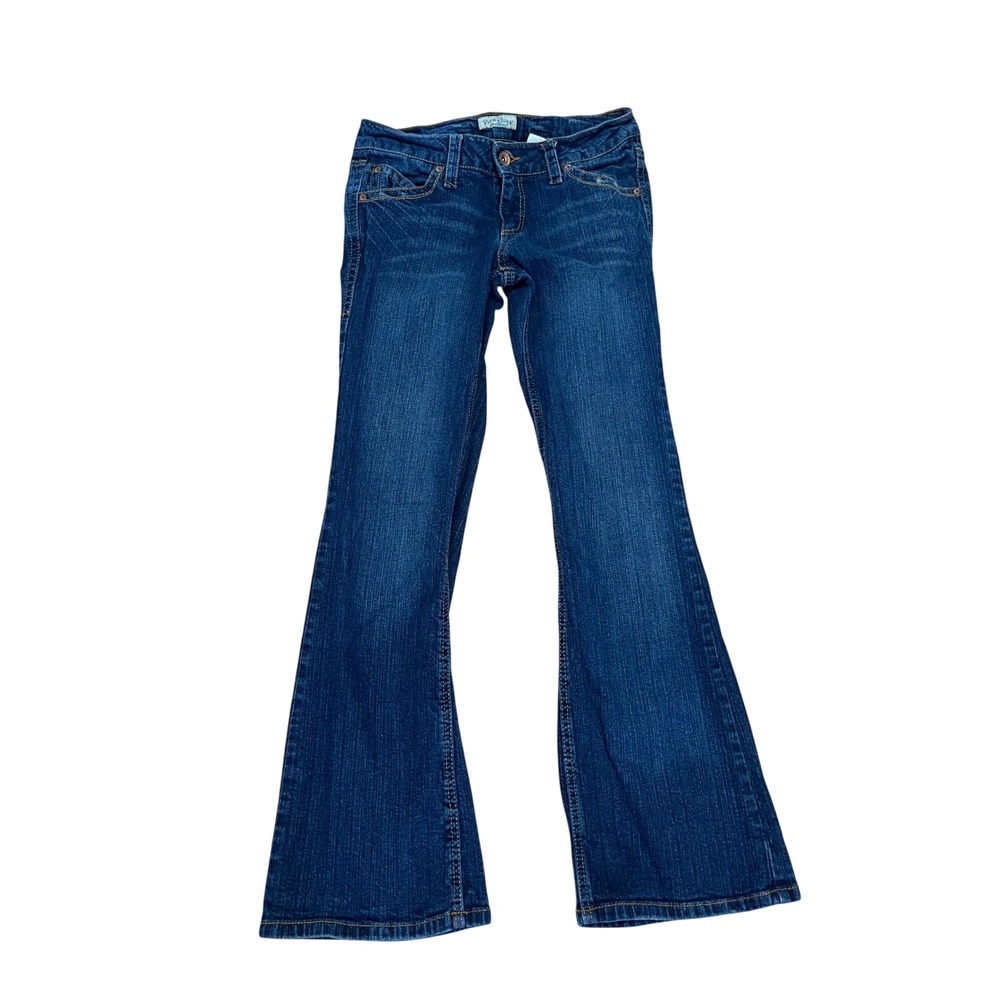 Paris Blues Womens Low Rise Flare Leg Jeans Dark Wash Embroidered Size 7